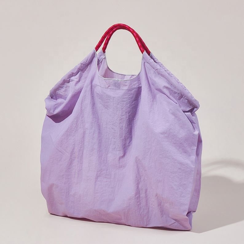Customized Daily Foldable Nylon Embroidery Eco Shopping Bag Women's Drawstring Shoulder Bag