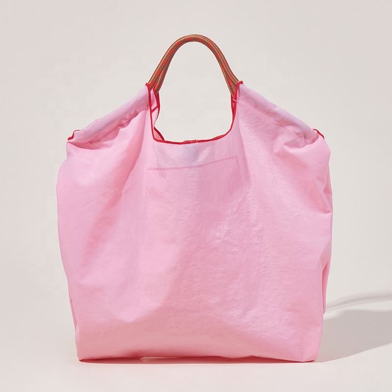 Customized Daily Foldable Nylon Embroidery Eco Shopping Bag Women's Drawstring Shoulder Bag