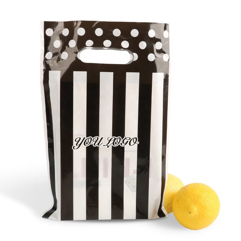 Luxury Matte Promotional Foldable Reusable Compostable Plastic Packaging Tote Shopping Bags With Black Custom Printed Logo