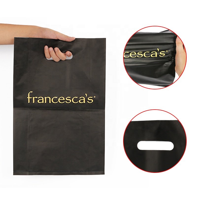 Luxury Matte Promotional Foldable Reusable Compostable Plastic Packaging Tote Shopping Bags With Black Custom Printed Logo