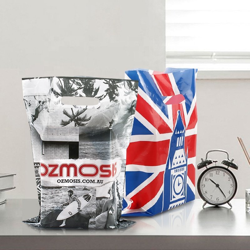 Luxury Matte Promotional Foldable Reusable Compostable Plastic Packaging Tote Shopping Bags With Black Custom Printed Logo
