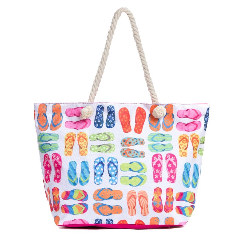 Custom Wholesale LOGO Printed Fashion Women Pineapple Large Shopping Tote Bag Large Canvas Oxford Top Zipper Boat Beach Bag