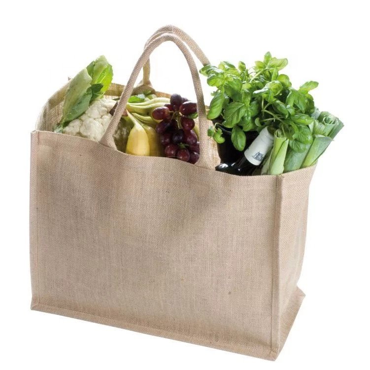 100% Custom Printed Large Natural Eco-Friendly Burlap Jute Shopping Tote Beach Bag with Logos