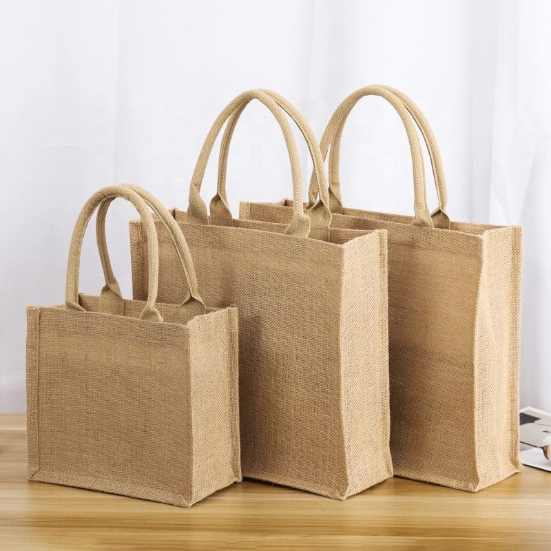 100% Custom Printed Large Natural Eco-Friendly Burlap Jute Shopping Tote Beach Bag with Logos
