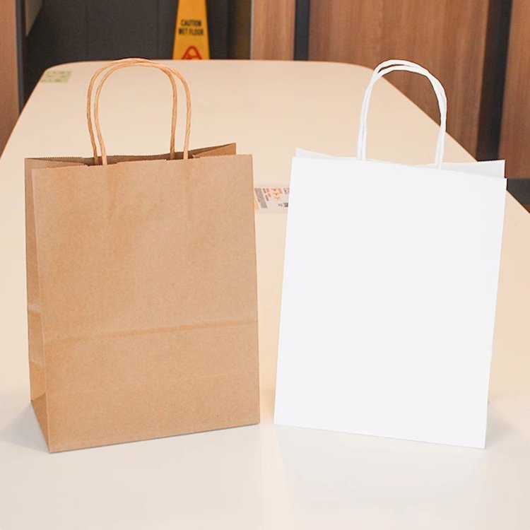 Carry Out bags Grade Biodegradable Takeaway shopping Custom Printed Store Brown Kraft Paper bag With Handle