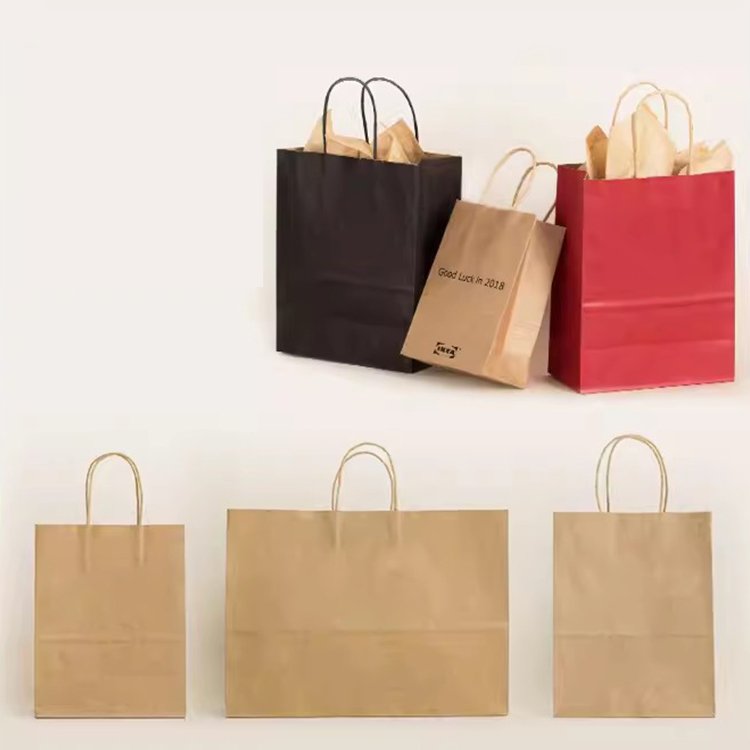Carry Out bags Grade Biodegradable Takeaway shopping Custom Printed Store Brown Kraft Paper bag With Handle