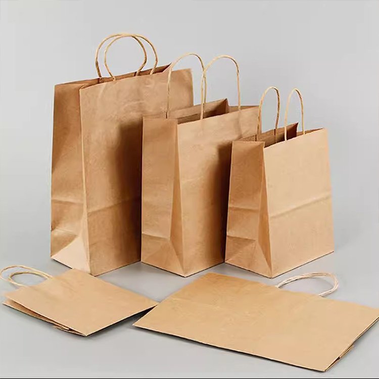 Carry Out bags Grade Biodegradable Takeaway shopping Custom Printed Store Brown Kraft Paper bag With Handle
