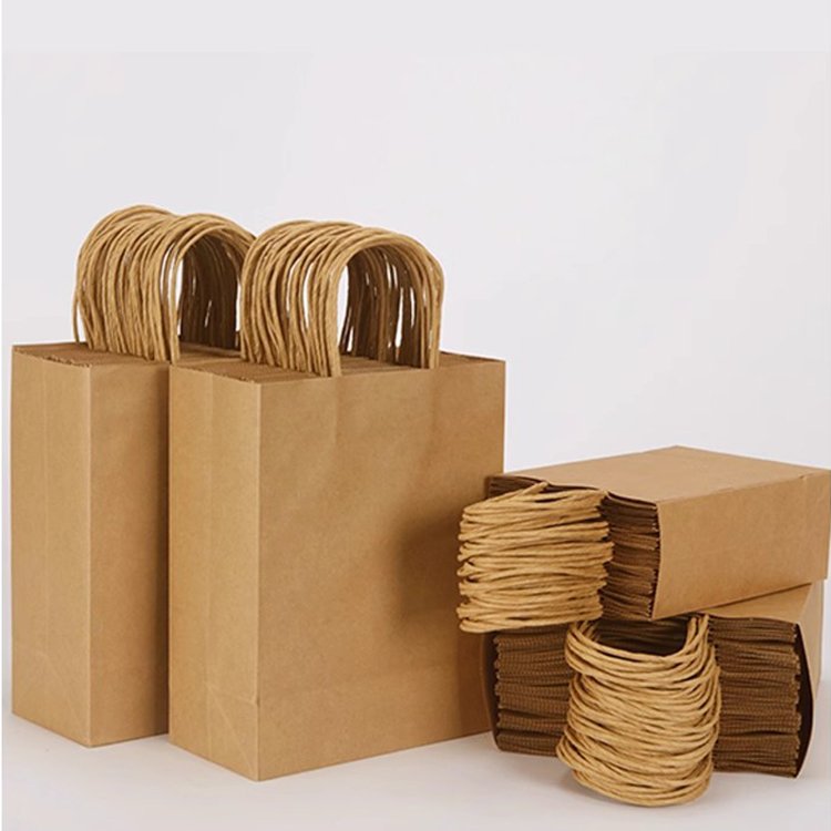 Carry Out bags Grade Biodegradable Takeaway shopping Custom Printed Store Brown Kraft Paper bag With Handle