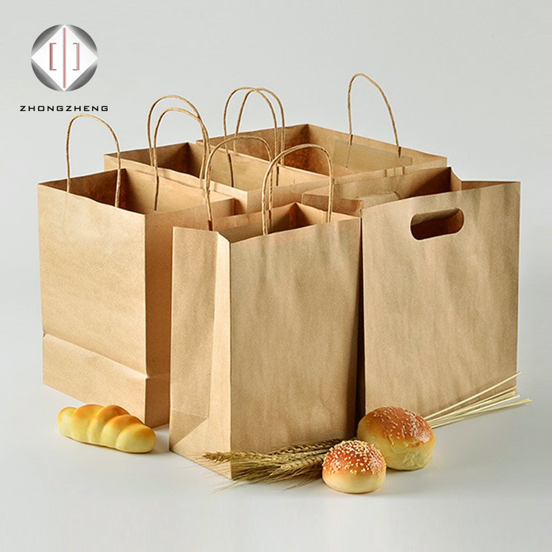 Cheap Plain Brown Kraft Paper Bag Food Shopping Bag Package OEM Logo Print Flexo Printing Recyclable Customized Size Accept 2kg