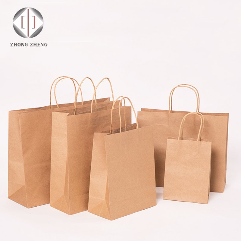 Cheap Plain Brown Kraft Paper Bag Food Shopping Bag Package OEM Logo Print Flexo Printing Recyclable Customized Size Accept 2kg