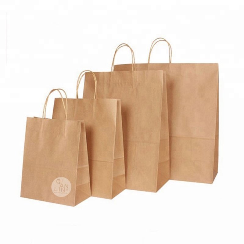 Cheap Plain Brown Kraft Paper Bag Food Shopping Bag Package OEM Logo Print Flexo Printing Recyclable Customized Size Accept 2kg