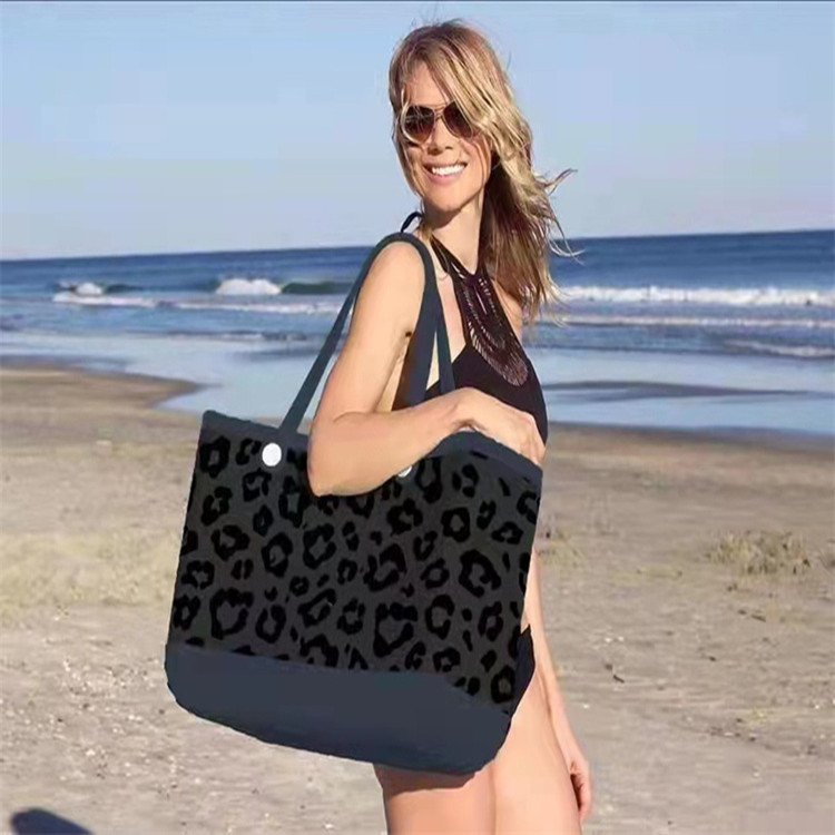 2024 hot selling summer waterproof rubber fashion handbags tote shopping bag silicone baseball cow print beach washable eva bag