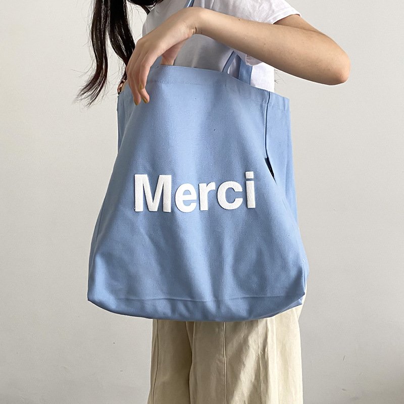 Canvas bag foldable cheap wholesale with silk printing portable friendly environmental protection shopping bag