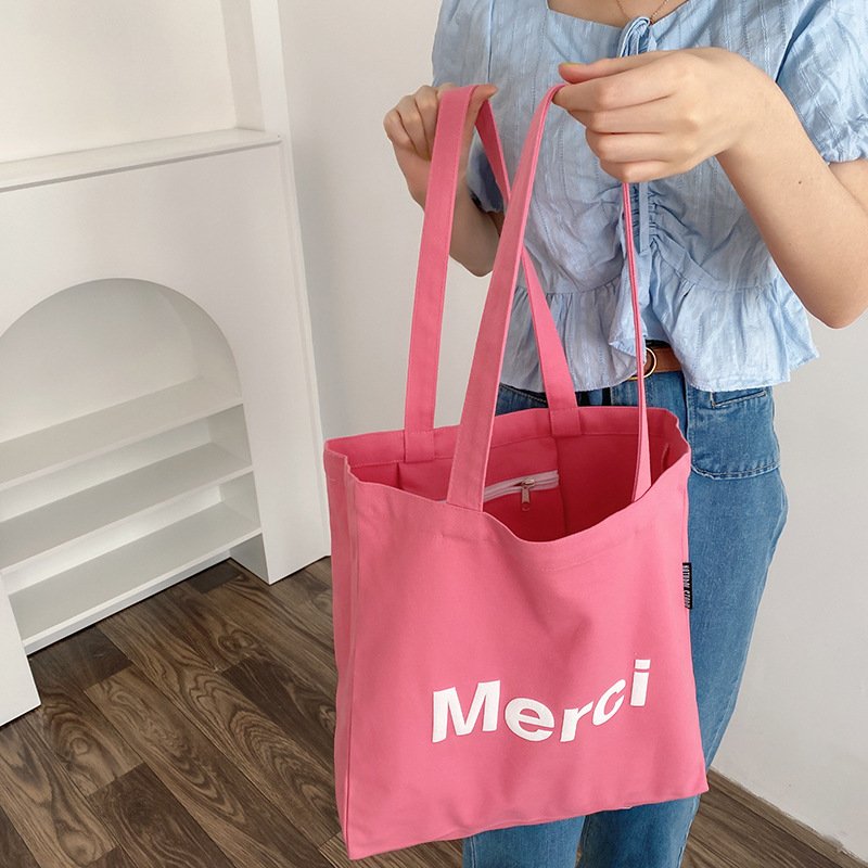 Canvas bag foldable cheap wholesale with silk printing portable friendly environmental protection shopping bag