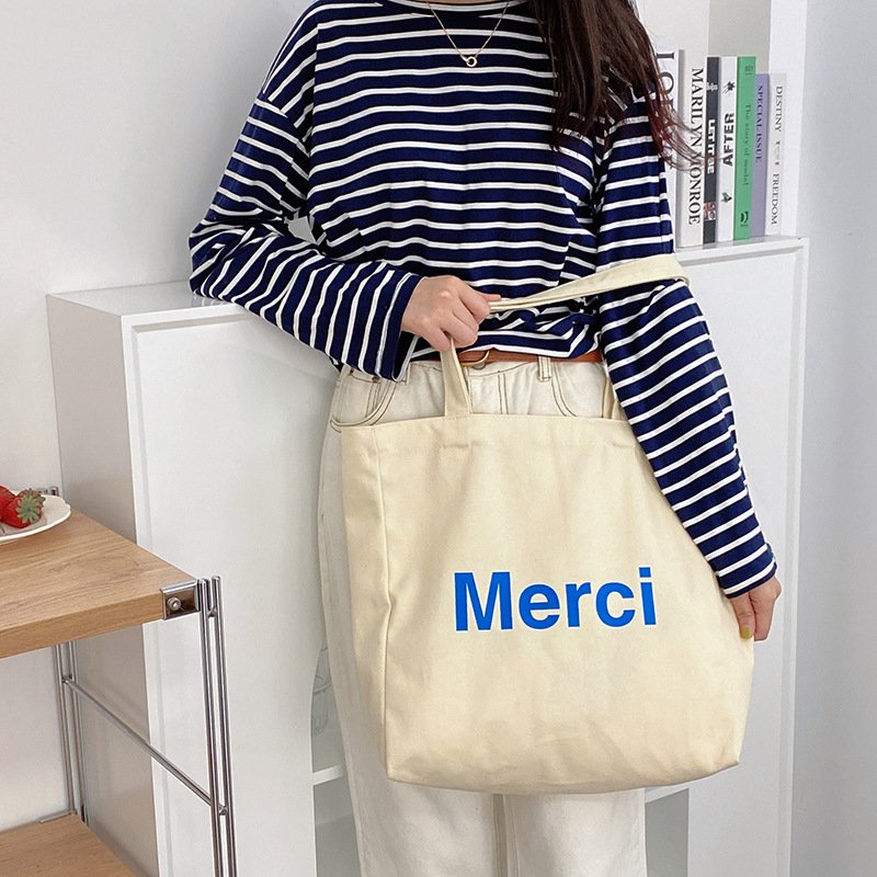 Canvas bag foldable cheap wholesale with silk printing portable friendly environmental protection shopping bag