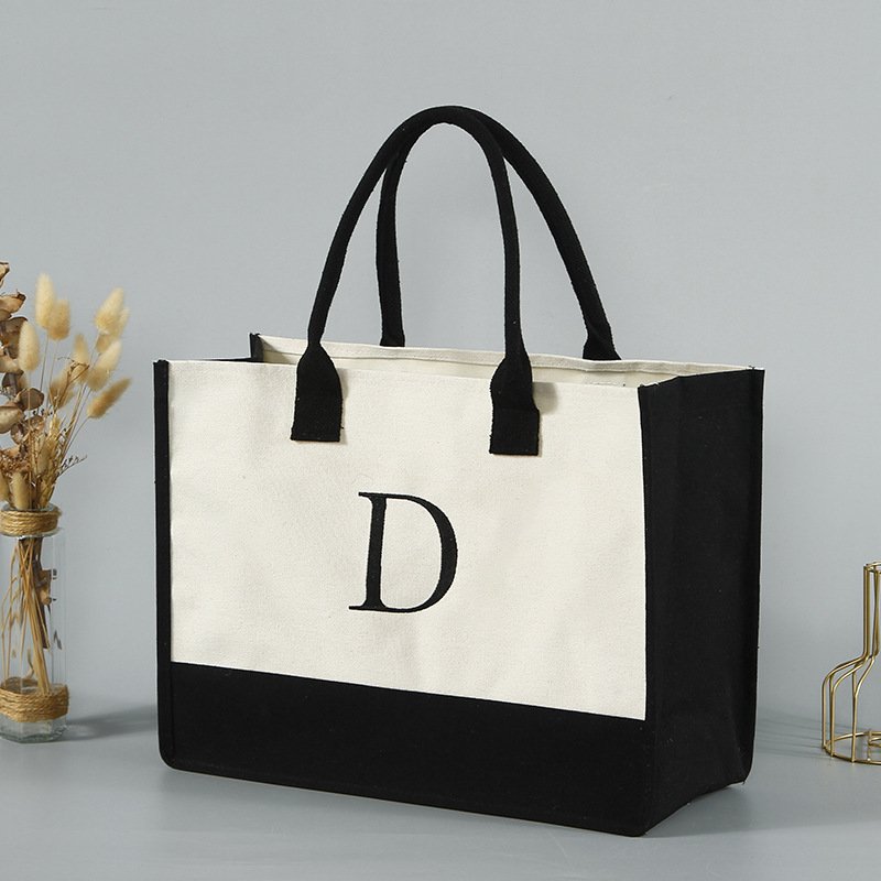 Drop shipping Canvas Tote bag 26 Letters print Portable Beach Shoulder Shopping Casual Beach Bag Large Capacity Handbag Summer
