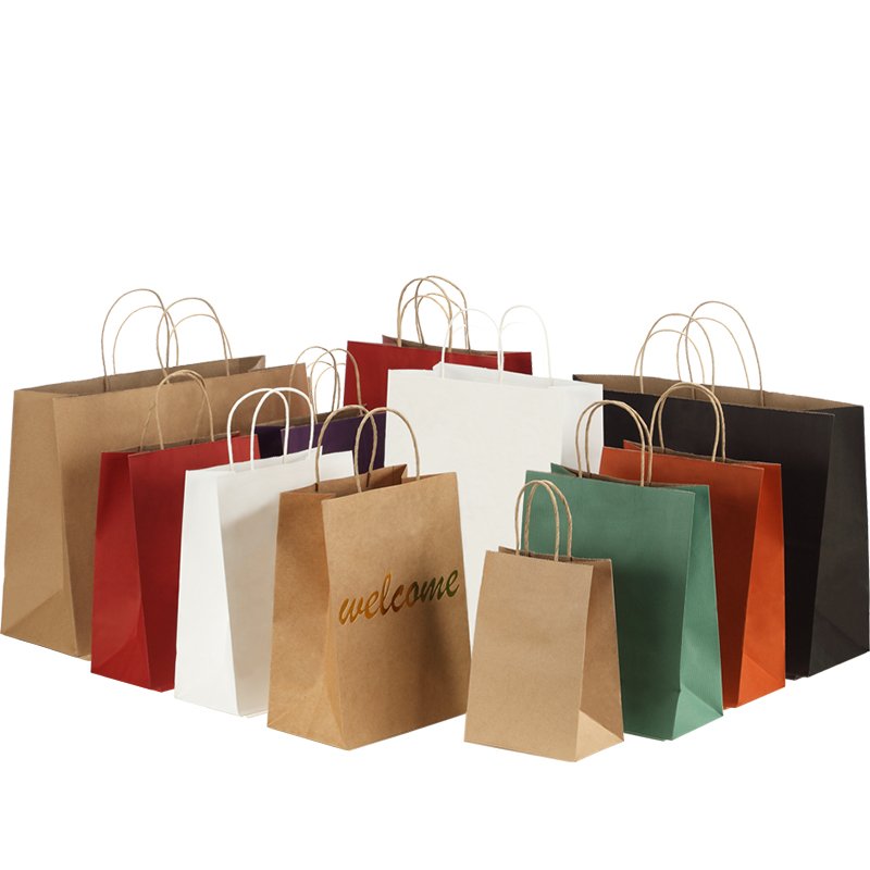 Recycled Boutique Gift Clothing Shoes Packaging Custom Designer Brand Kraft Paper Shopping Paper Bag with Handle