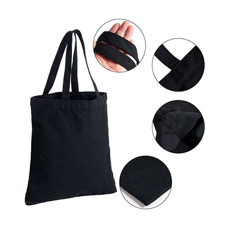 Wholesale black canvas shopping bags custom logo folding lightweight tote bag canvas