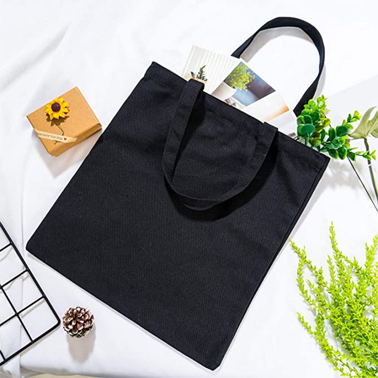 Wholesale black canvas shopping bags custom logo folding lightweight tote bag canvas