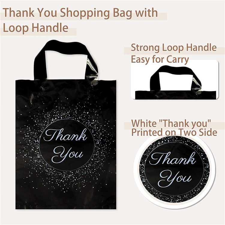 Custom Pattern LDPE Thank You Bag Assorted Color with Soft Loop Handle for Small Business Package Gusset Type Plastic Bag