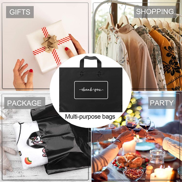 Custom Pattern LDPE Thank You Bag Assorted Color with Soft Loop Handle for Small Business Package Gusset Type Plastic Bag