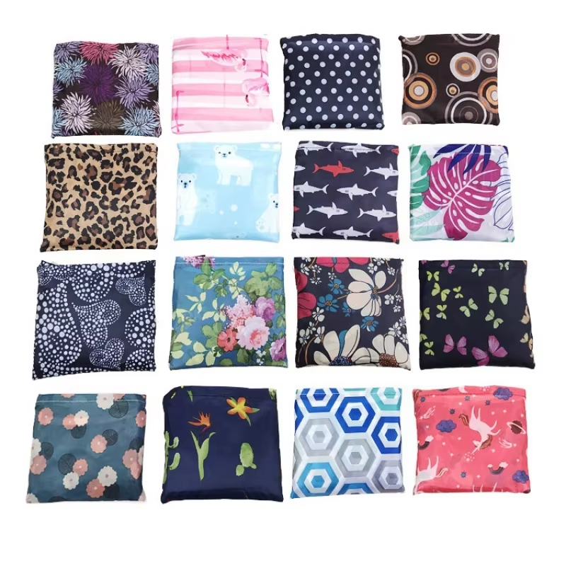 Wholesale Customized Heavy Duty Folding Tote Reusable Grocery Bag Eco Polyester Foldable Shopping Bags for Advertising Gifts