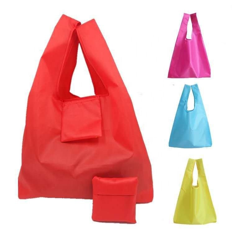 Wholesale Folding Eco Recycled Reusable Custom Portable Cloth Polyester Foldable Grocery Tote Shopping Bag