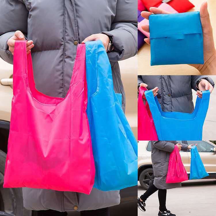 Wholesale Folding Eco Recycled Reusable Custom Portable Cloth Polyester Foldable Grocery Tote Shopping Bag
