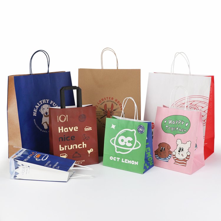 Eco-Friendly Custom Printed Brown Kraft Paper Shopping Bags Biodegradable and Sustainable Packaging Solution with Handle