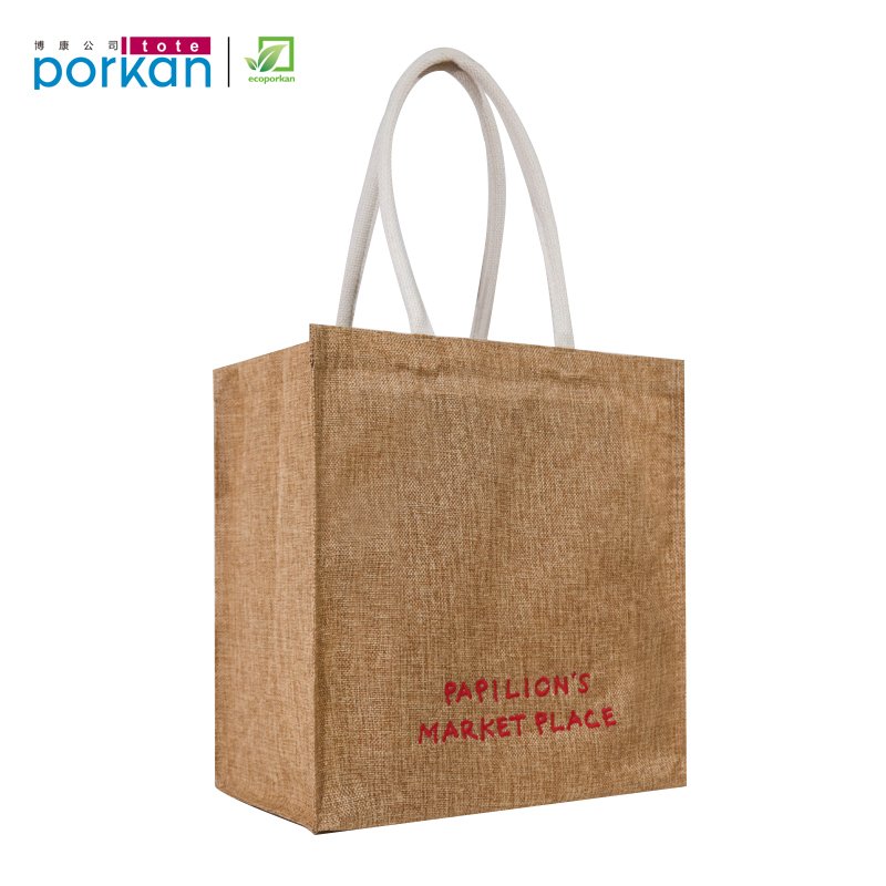 Online Shop Reusable Juco Shopping Bag, Custom Logo Heavy Duty Jute Shopping Bag Market Tote Bag with Cotton Handle