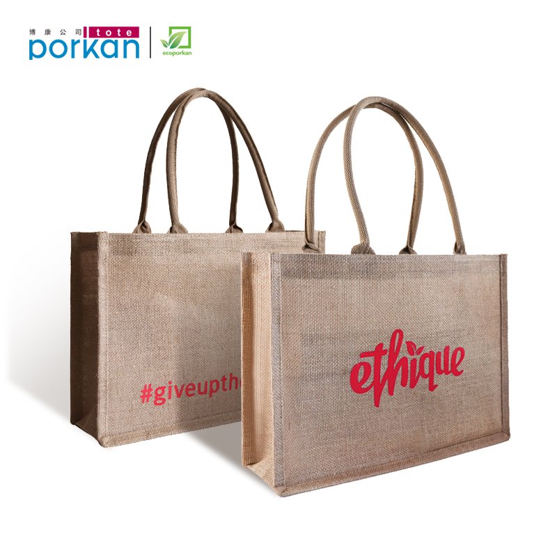 Online Shop Reusable Juco Shopping Bag, Custom Logo Heavy Duty Jute Shopping Bag Market Tote Bag with Cotton Handle