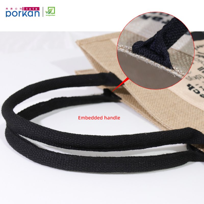 Online Shop Reusable Juco Shopping Bag, Custom Logo Heavy Duty Jute Shopping Bag Market Tote Bag with Cotton Handle