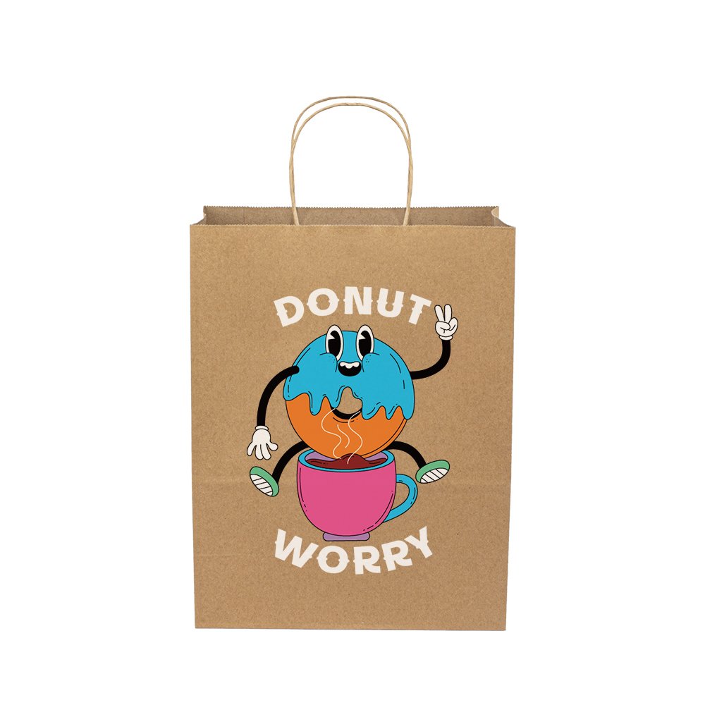 Custom Logo Printed Brown Kraft Paper Shopping Bag Food Delivery Takeaway Paper Bag Gift Bag With Handle