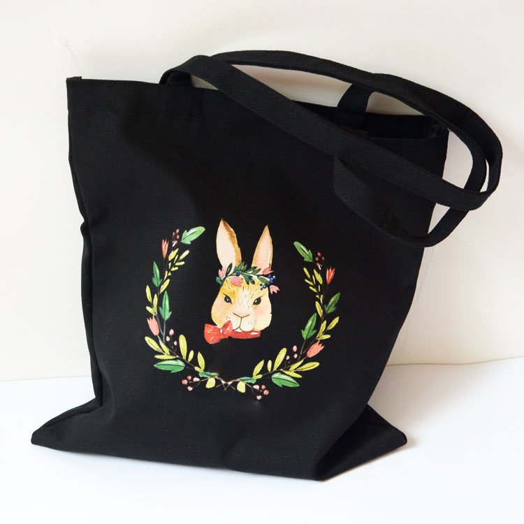 Black zipper shopper bag white color 100% cotton reusable cotton shopping bag with inner pocket
