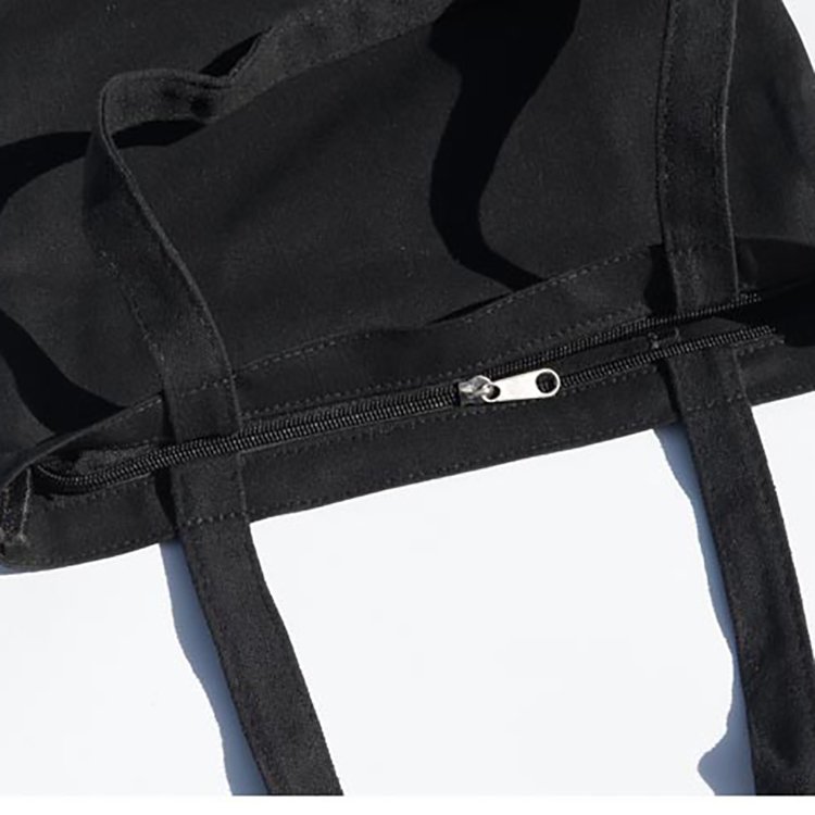 Black zipper shopper bag white color 100% cotton reusable cotton shopping bag with inner pocket