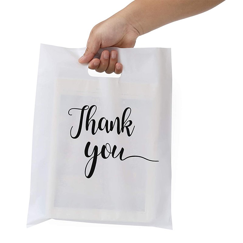 Custom Design Printed logo Reusable Storage Convenient Waterproof thank you plastic shopping bags for small business