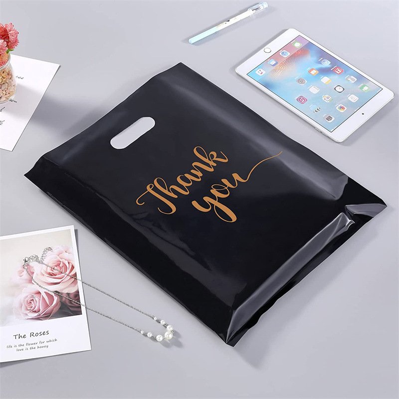 Custom Design Printed logo Reusable Storage Convenient Waterproof thank you plastic shopping bags for small business