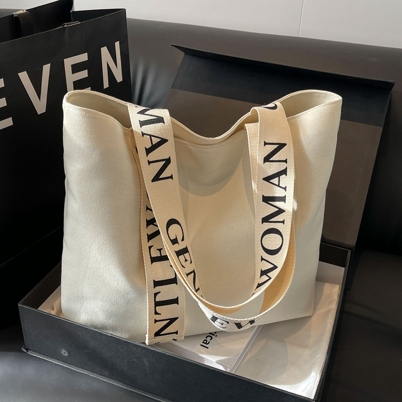 Eco Friendly Custom Logo Canvas Cotton Horizontal Style Large Capacity Cheap shopping Luxury bag