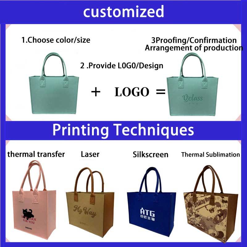 New Fashion Eco-Friendly Large Capacity Custom Logo Colorful Dot Pattern Canvas Felt Tote Shopping Bogg Bags