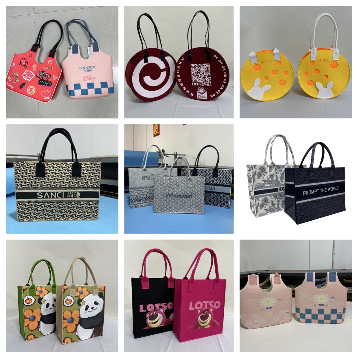 New Fashion Eco-Friendly Large Capacity Custom Logo Colorful Dot Pattern Canvas Felt Tote Shopping Bogg Bags