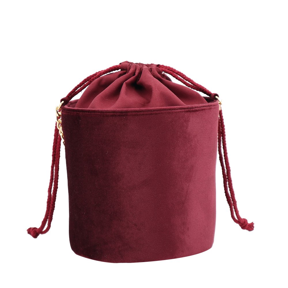Large Capacity Velvet Make Up Bag Custom Design Circular Column Cylinder Shape Chain Handle Shopping Bag With Pocket