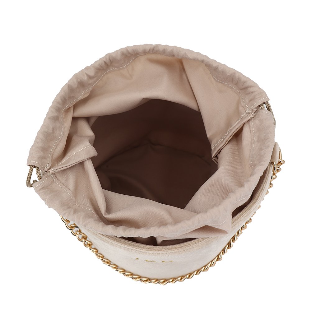 Large Capacity Velvet Make Up Bag Custom Design Circular Column Cylinder Shape Chain Handle Shopping Bag With Pocket