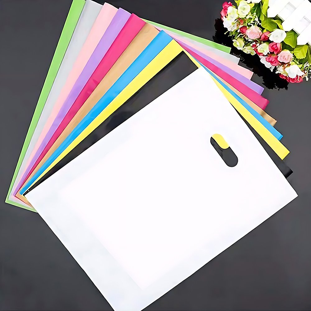 Custom Printed Logo Handle Plastic Shopping Bag Die Cut Clothing/Shoes/Underwear/Socks Packing Supermarket Gift Packing Included