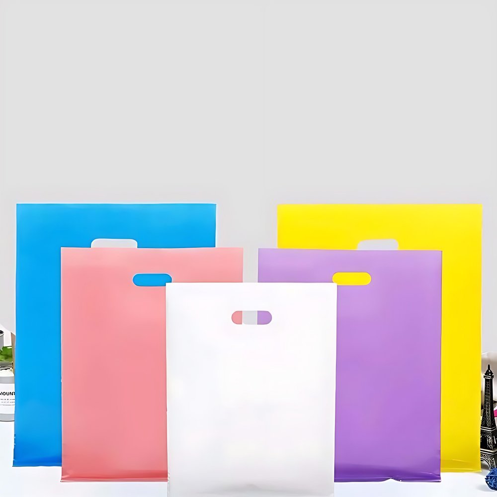Custom Printed Logo Handle Plastic Shopping Bag Die Cut Clothing/Shoes/Underwear/Socks Packing Supermarket Gift Packing Included