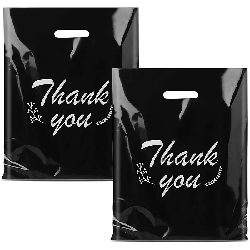 Custom Printing Retail Thank You Shopping Bags With Handle For Boutique Die Cut Plastic Bags With Own Logo