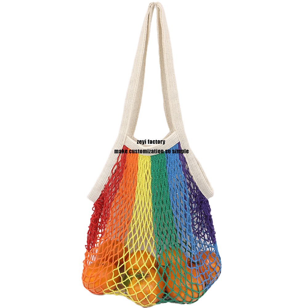 Reusable Grocery Mesh Bags Organic Cotton String Shopping Bags Produce Net Bags with Long Handle for Fruit Vegetable Storage