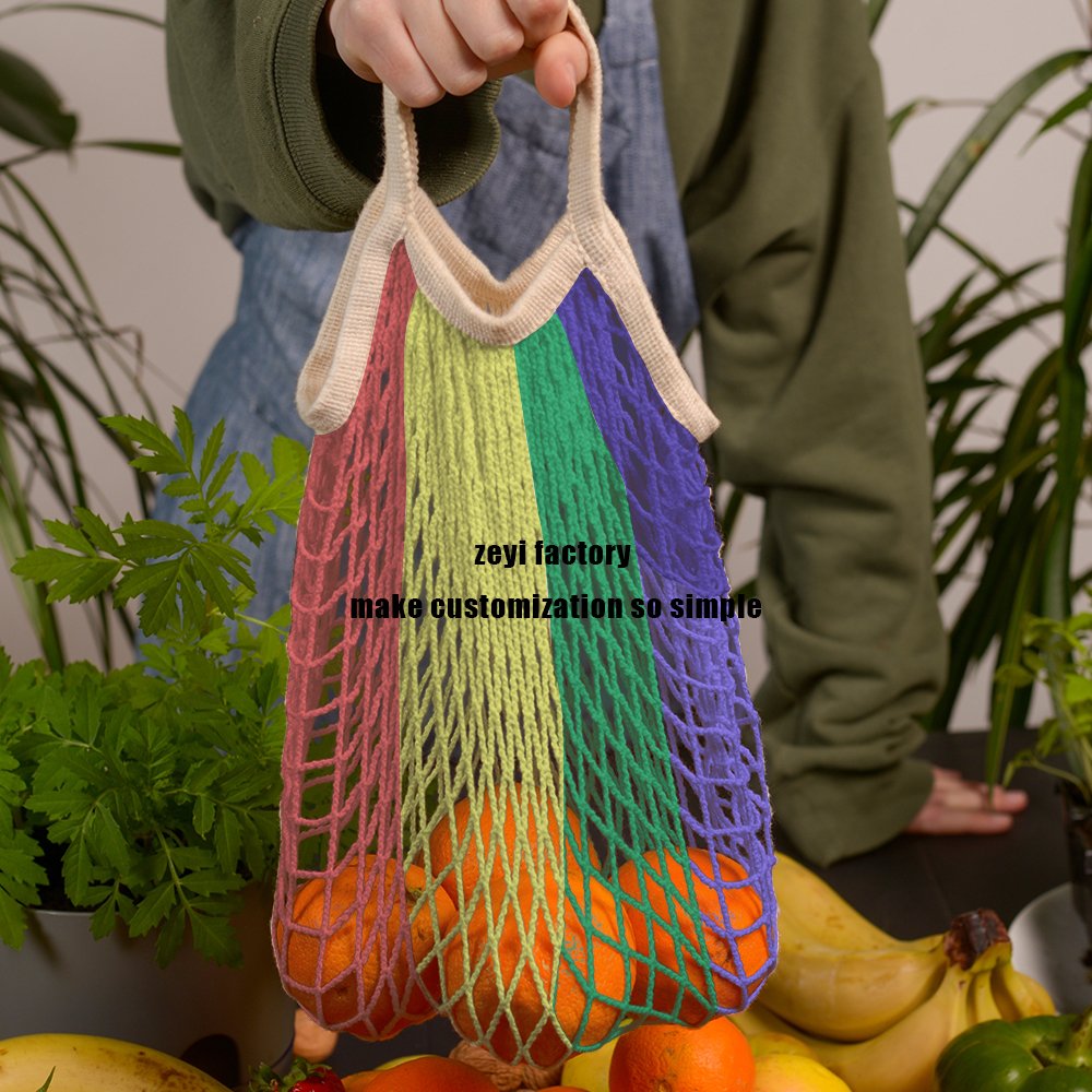 Reusable Grocery Mesh Bags Organic Cotton String Shopping Bags Produce Net Bags with Long Handle for Fruit Vegetable Storage