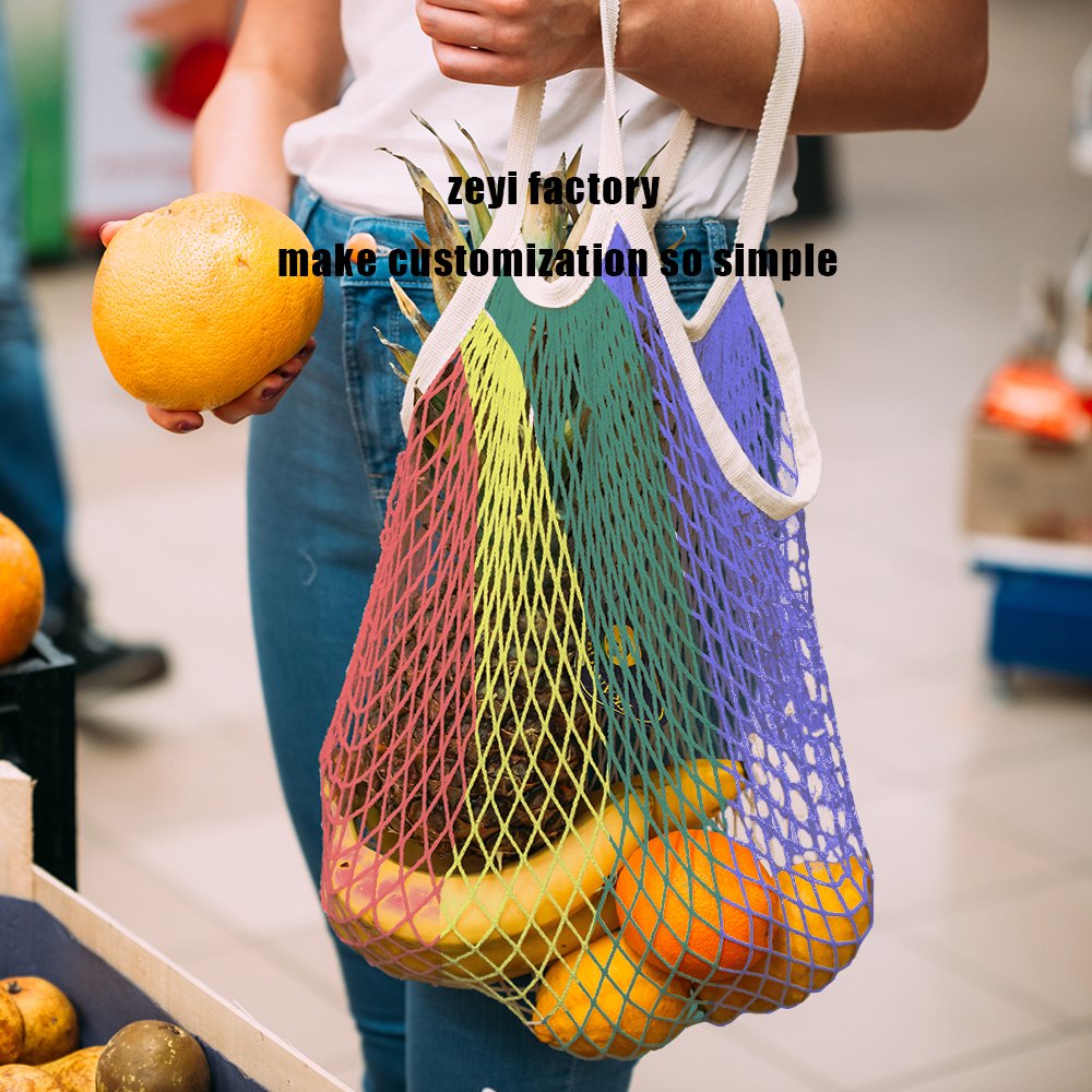 Reusable Grocery Mesh Bags Organic Cotton String Shopping Bags Produce Net Bags with Long Handle for Fruit Vegetable Storage