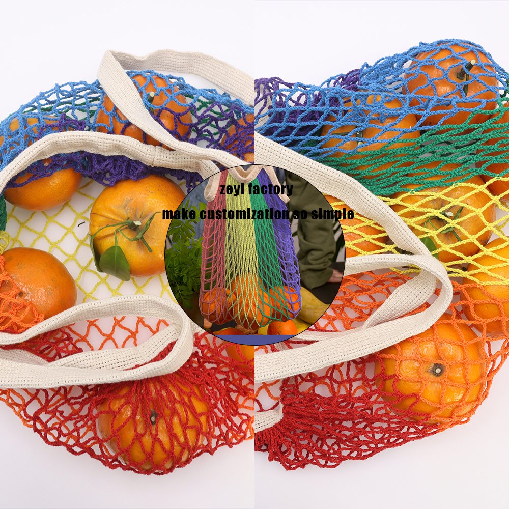 Reusable Grocery Mesh Bags Organic Cotton String Shopping Bags Produce Net Bags with Long Handle for Fruit Vegetable Storage