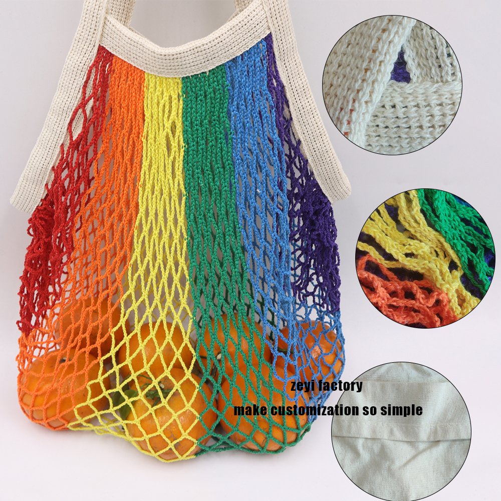 Reusable Grocery Mesh Bags Organic Cotton String Shopping Bags Produce Net Bags with Long Handle for Fruit Vegetable Storage